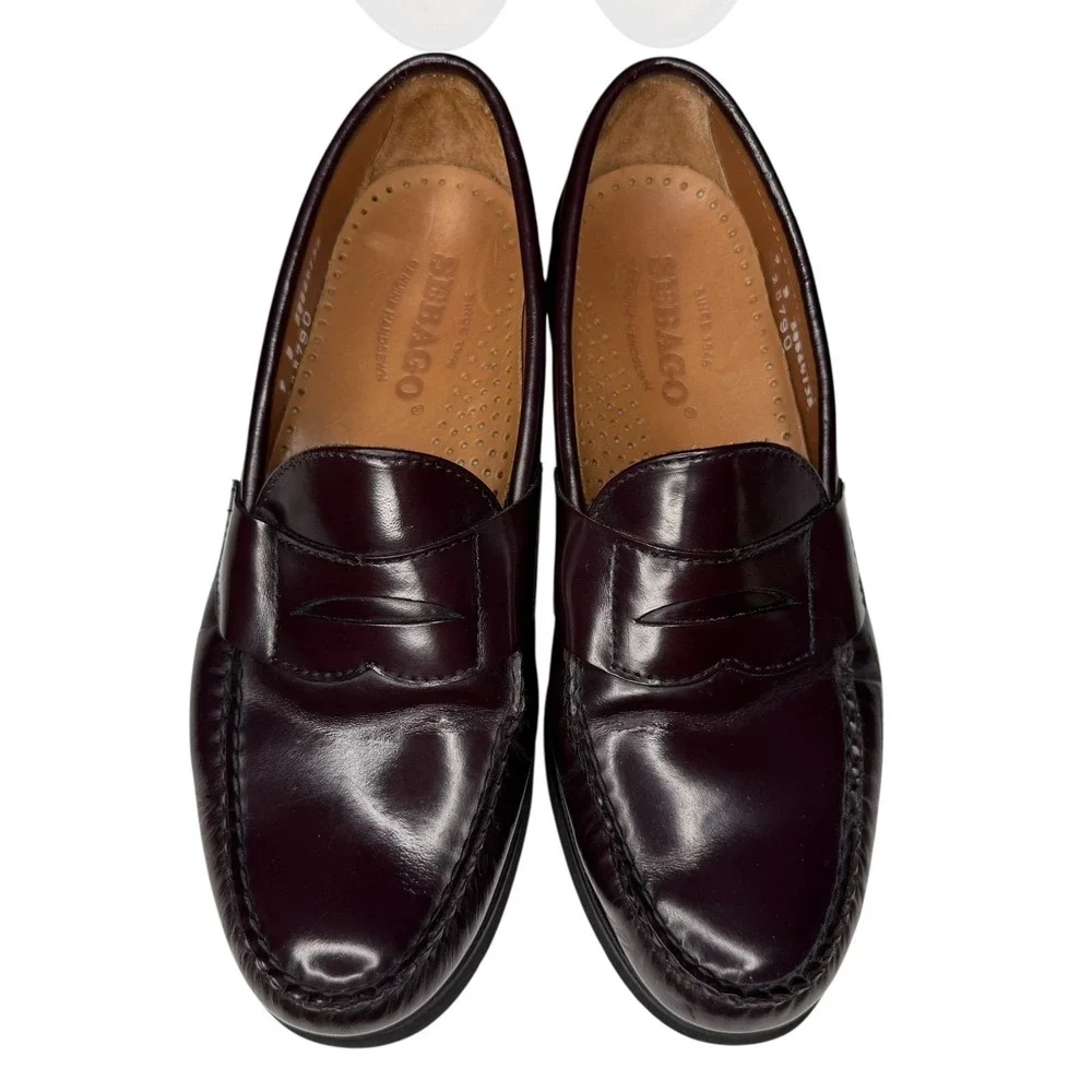 Sebago Classic Penny Loafers Burgundy‎ Leather Handsewn Men's Size 9